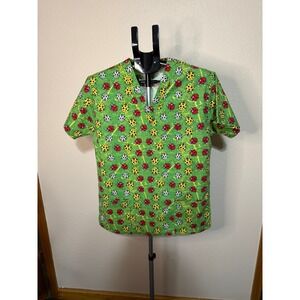 Lot of 3 Med+Wear Scrub Tops Novelty Ladybug Frog Animal Print V-Neck Medical S